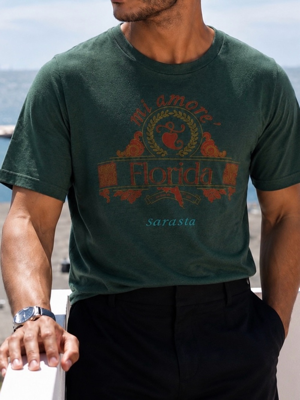 VTG 90s Tee Jays Florida Graphic Tee Forest Green Super Thin Soft Boxy 
Men's XL